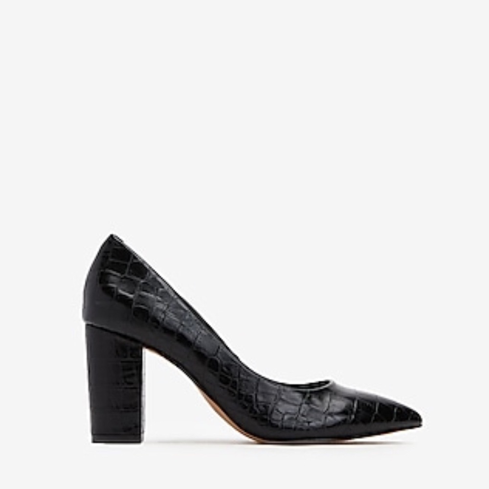 Express Vegan Black Croc block heels 9.5 NWT